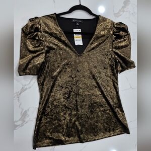 NWT- INC- Gold V-Neck Velvet Blouse